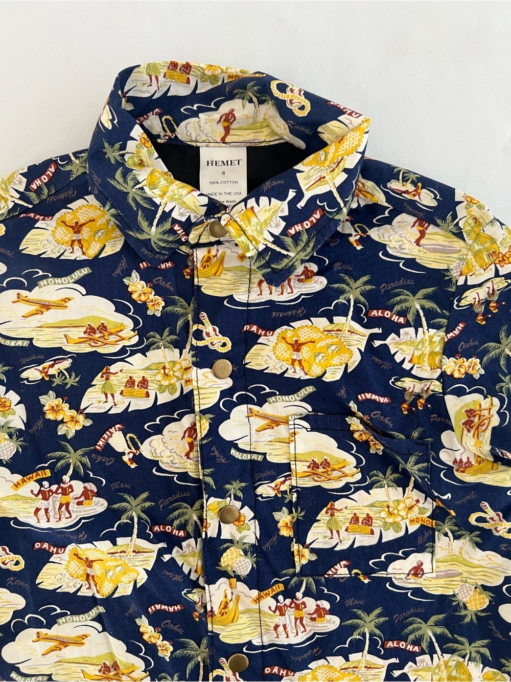 HEMET Kids Navy Hawaiian Island Print Button-Up Shirt